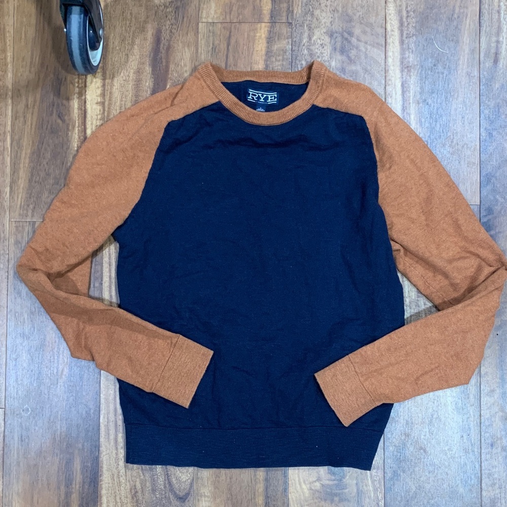 RYE Men's Navy Body with Rust Raglan Sleeve Crewneck Sweater